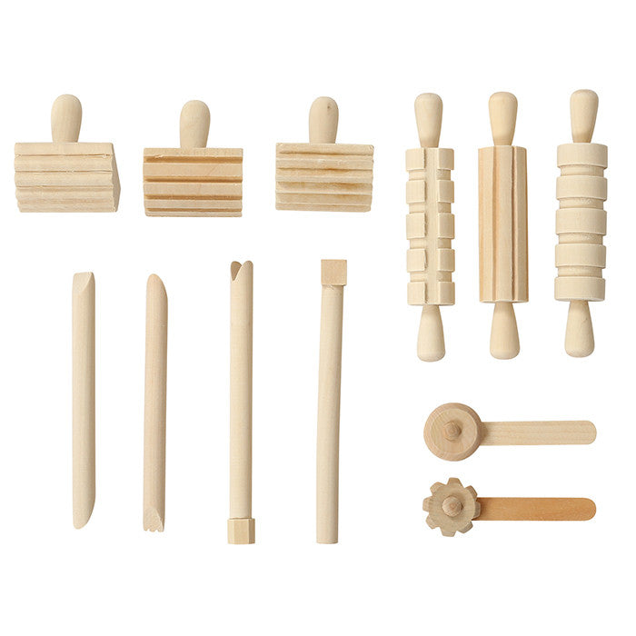 Kisangel 12pcs Wooden Dough Tools Clay Pattern Rolling Pin Set Dough  Molding Shaping Tool for Art Craft Activity Supplies