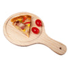 Pizza board shown with food