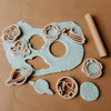 cutters shown with dough and rolling pin