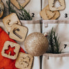 stamps shown with cut-outs and Christmas decorations