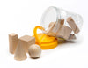 Set of 12 wooden 3D shapes shown with jar