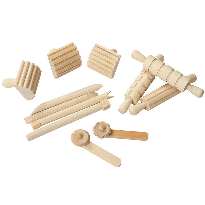 Natural wooden playdough tool set