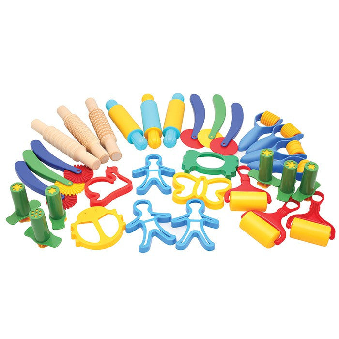 collection of playdough rollers and cutters