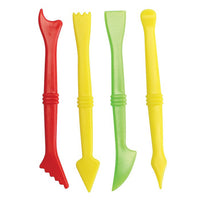 4 different playdough tools in red, yellow and green