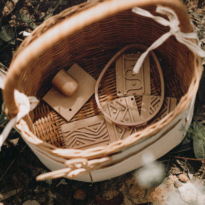 basket with cutter and tiles