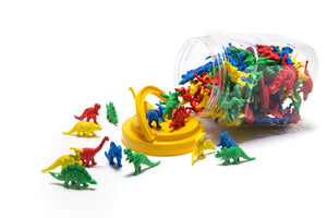 tub with plastic dinosaur counters