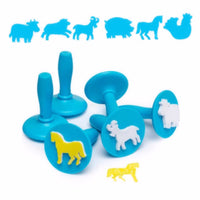 pale blue stampers with farm animal designs