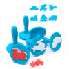 pale blue stampers with transport designs