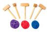 5 wooden hammers shown with imprints in playdough