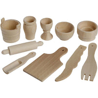 10 miniature wooden kitchen tools