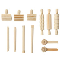Set of 12 natural wooden playdough tools