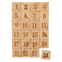 24 wooden tiles with numbers