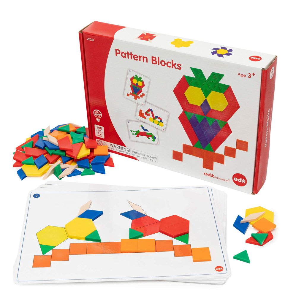 pattern blocks box shown with cards