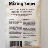 Back of packet with instructions for mixing fake snow