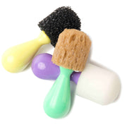 brushes with pastel coloured handles and sponge textured tops