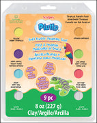 Clay in Tropical Colours: Hot Pink, Lime Green, Orange, Aqua, Yellow, Dark Purple and White.