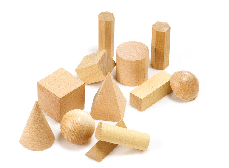 Set of 12 wooden 3D shapes