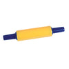 yellow rolling pin with blue handles